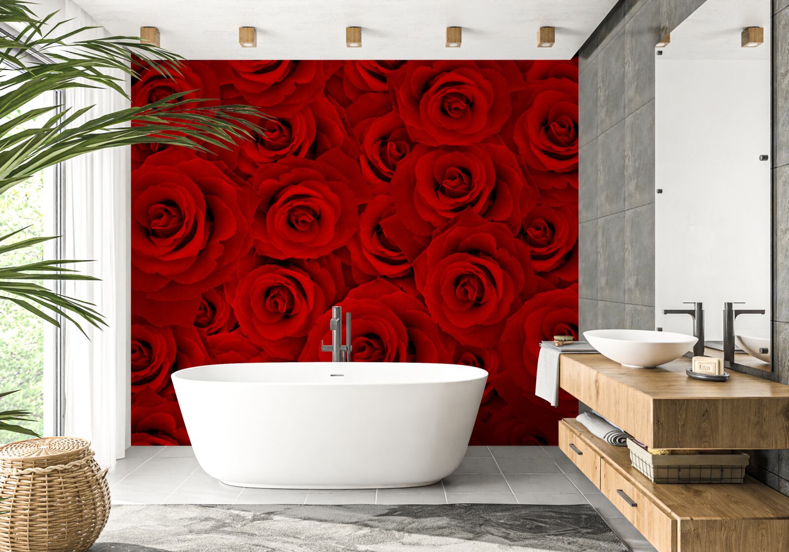 Fotobehang veel rode rozen