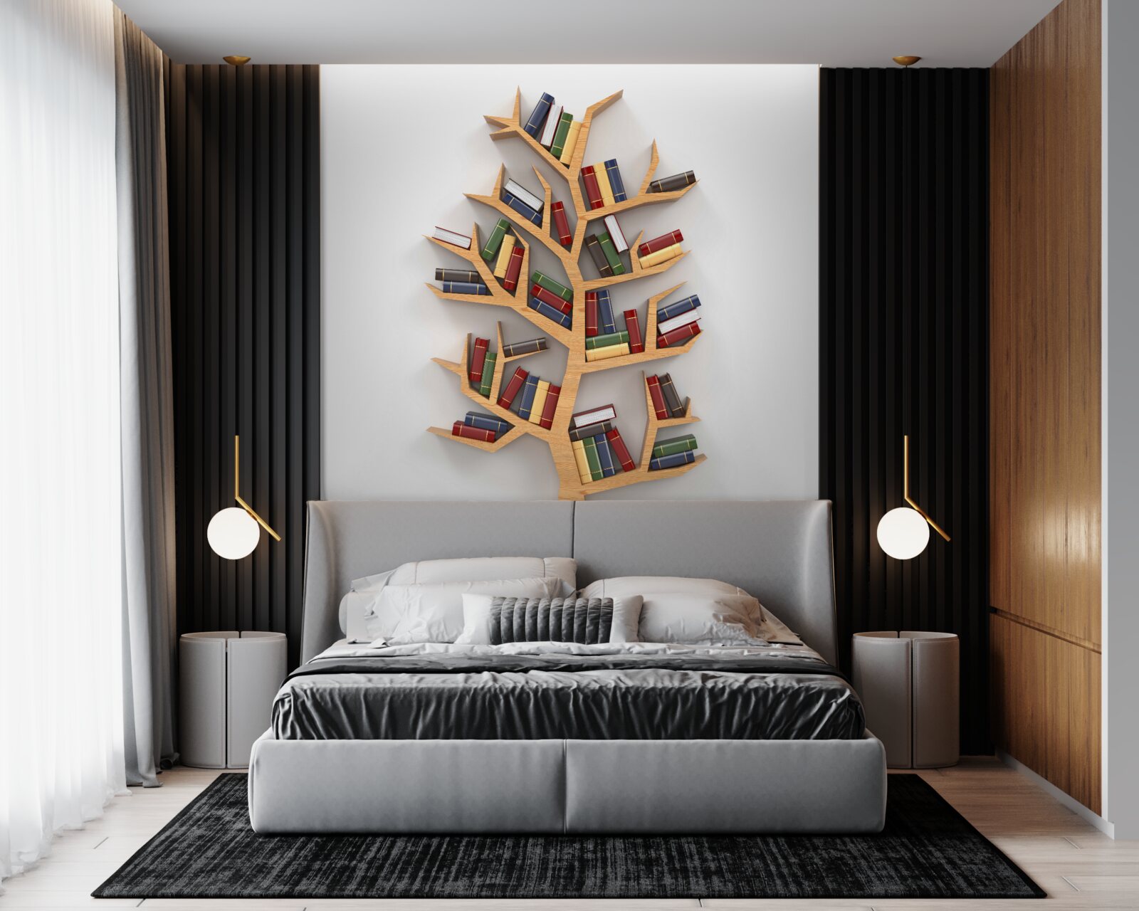 Fotobehang houten boekenplank