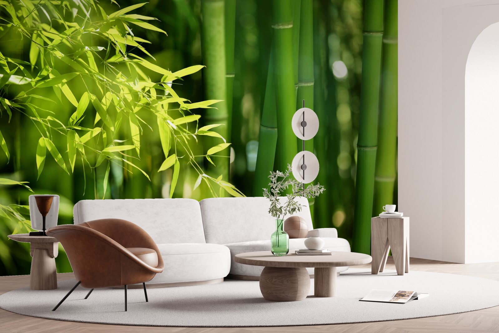 Fotobehang groene scheuten van jonge bamboe