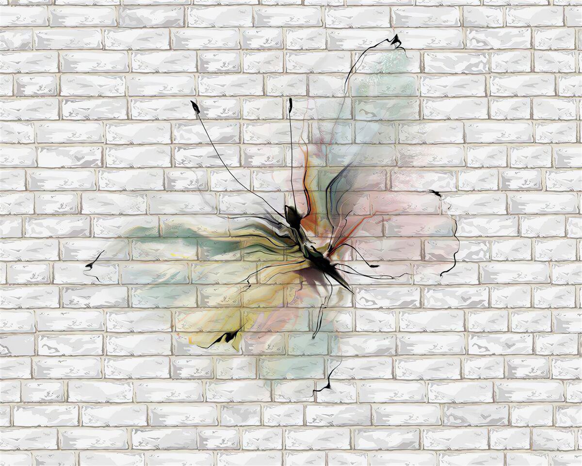 Fotobehang vlinder in abstracte stijl op een witte muur