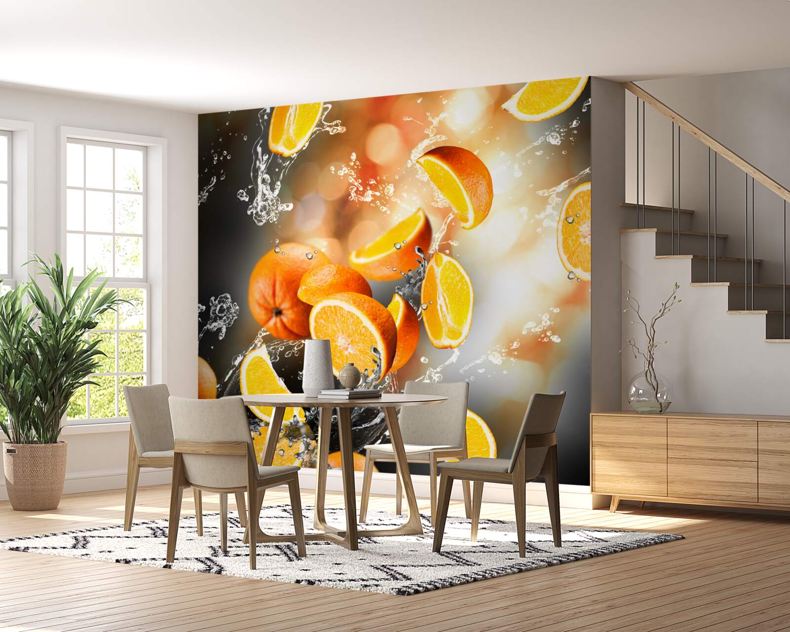 Fotobehang sinaasappelschijfjes met sappig vruchtvlees