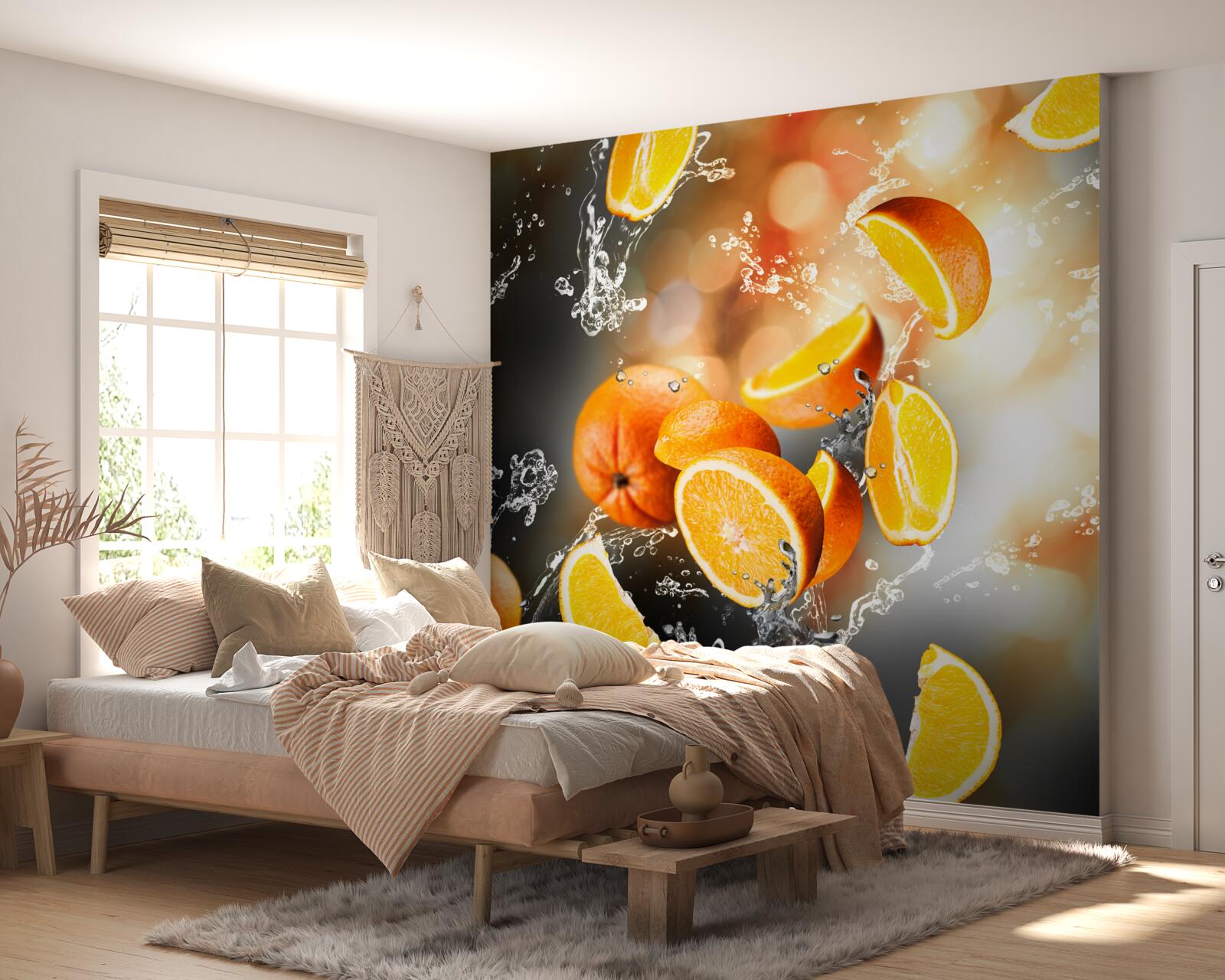 Fotobehang sinaasappelschijfjes met sappig vruchtvlees