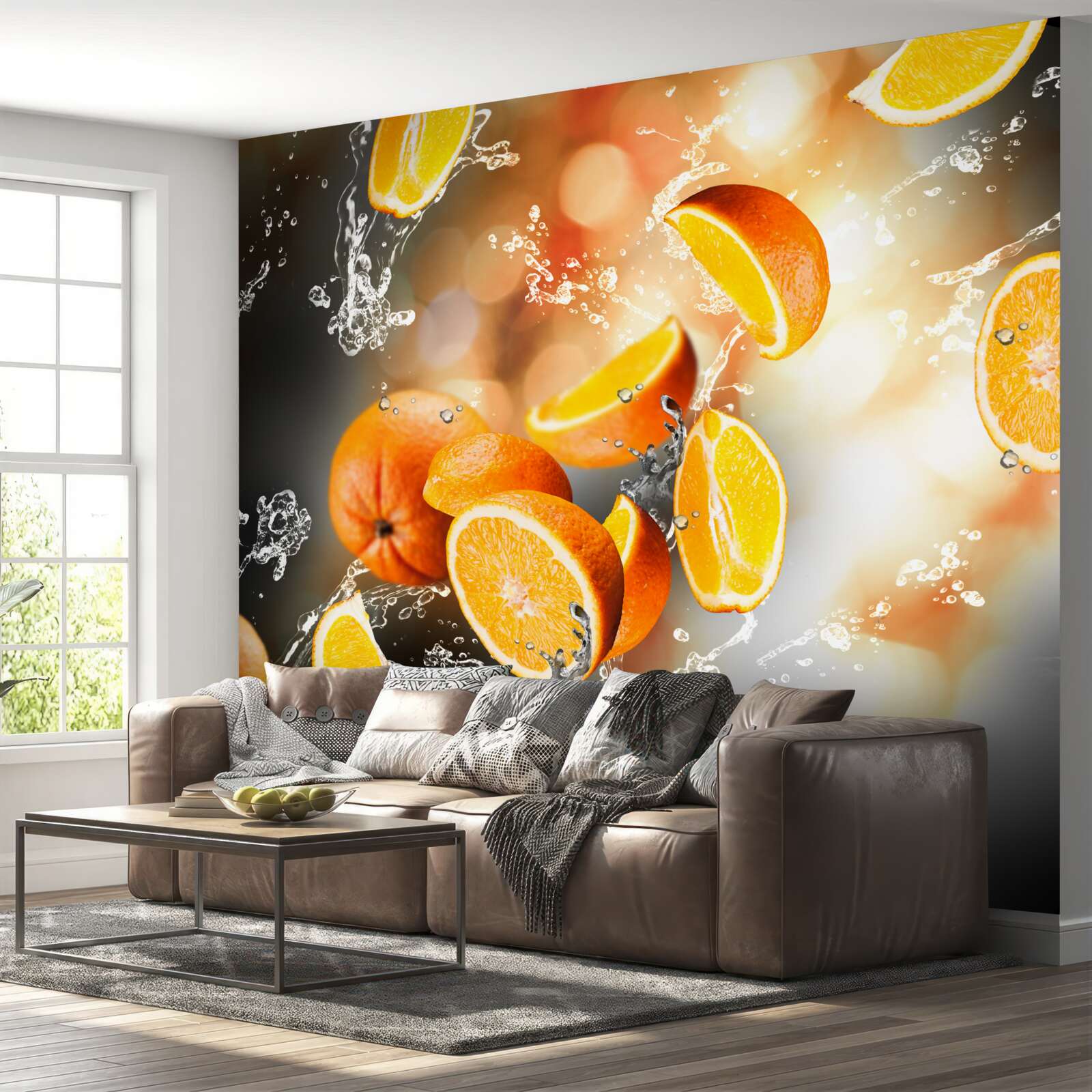 Fotobehang sinaasappelschijfjes met sappig vruchtvlees