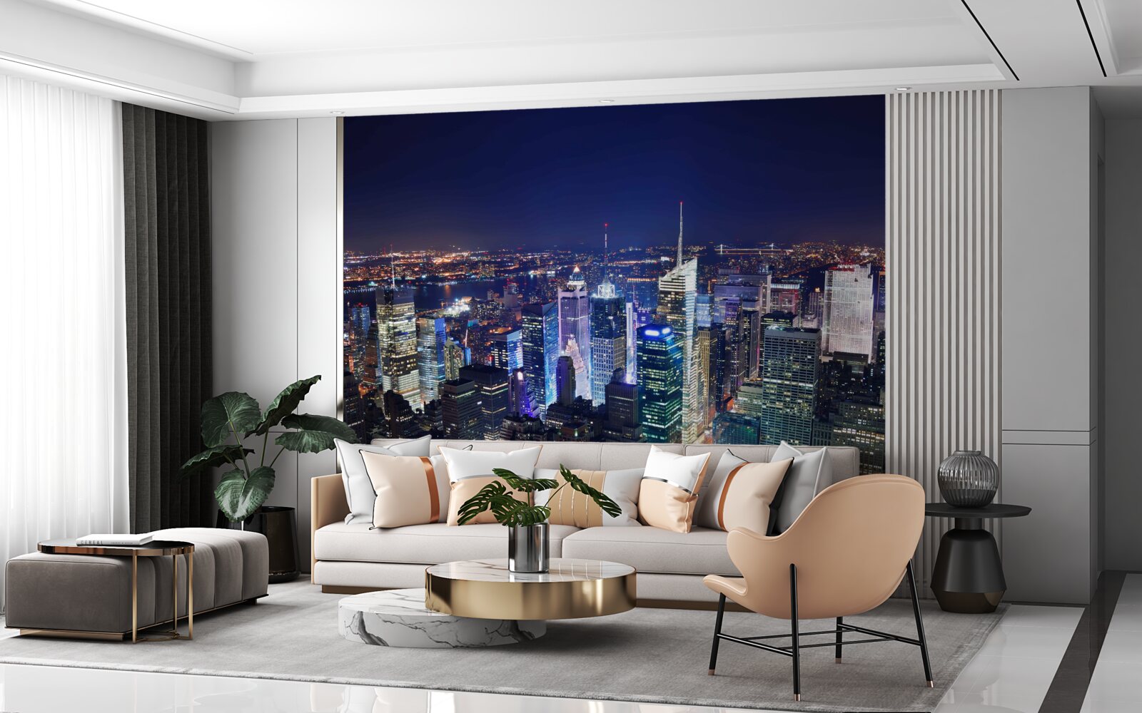 Fotobehang schijnende lichten van de nachtelijke stad