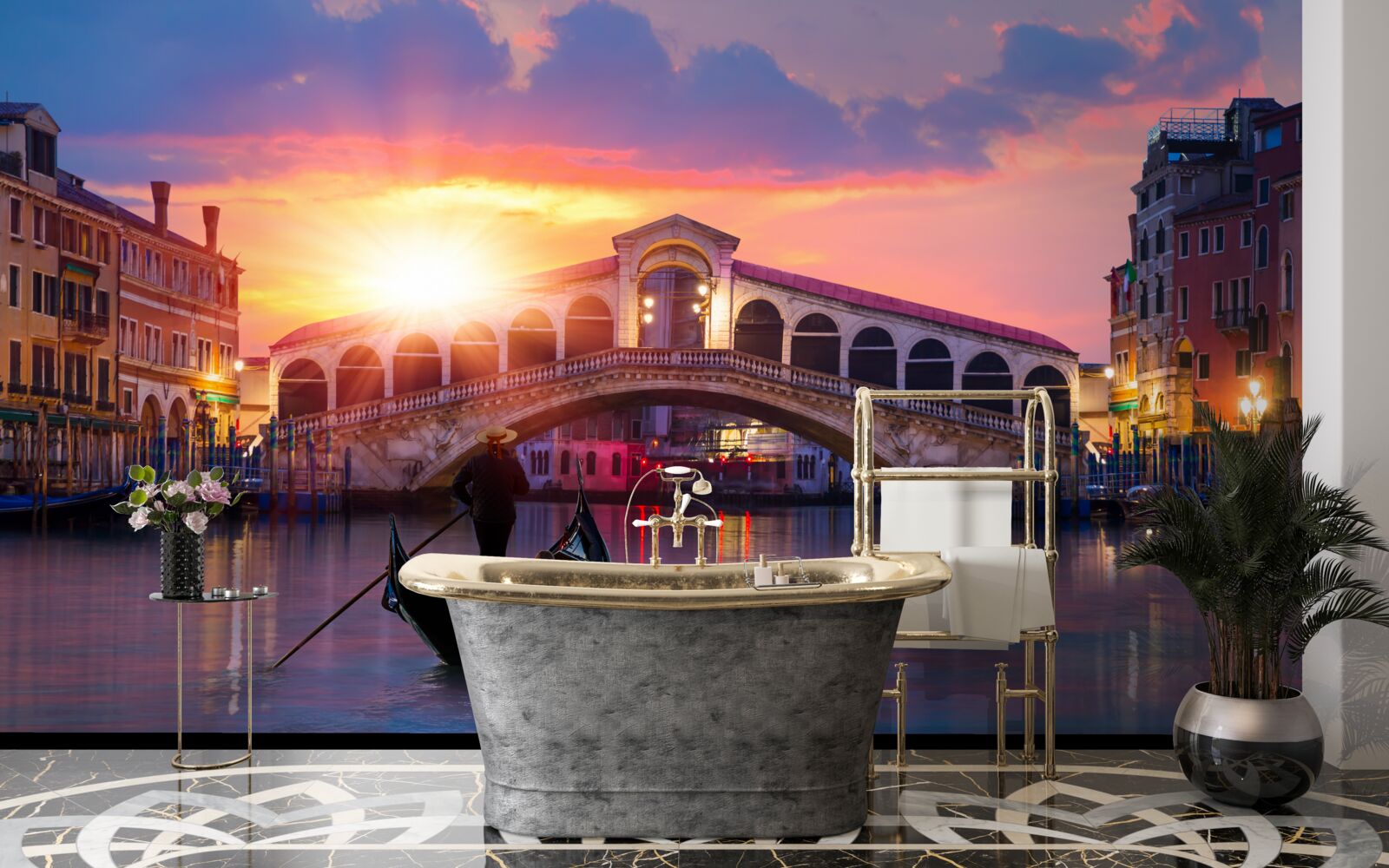 Fotobehang de zon verdwijnt achter de horizon in venice