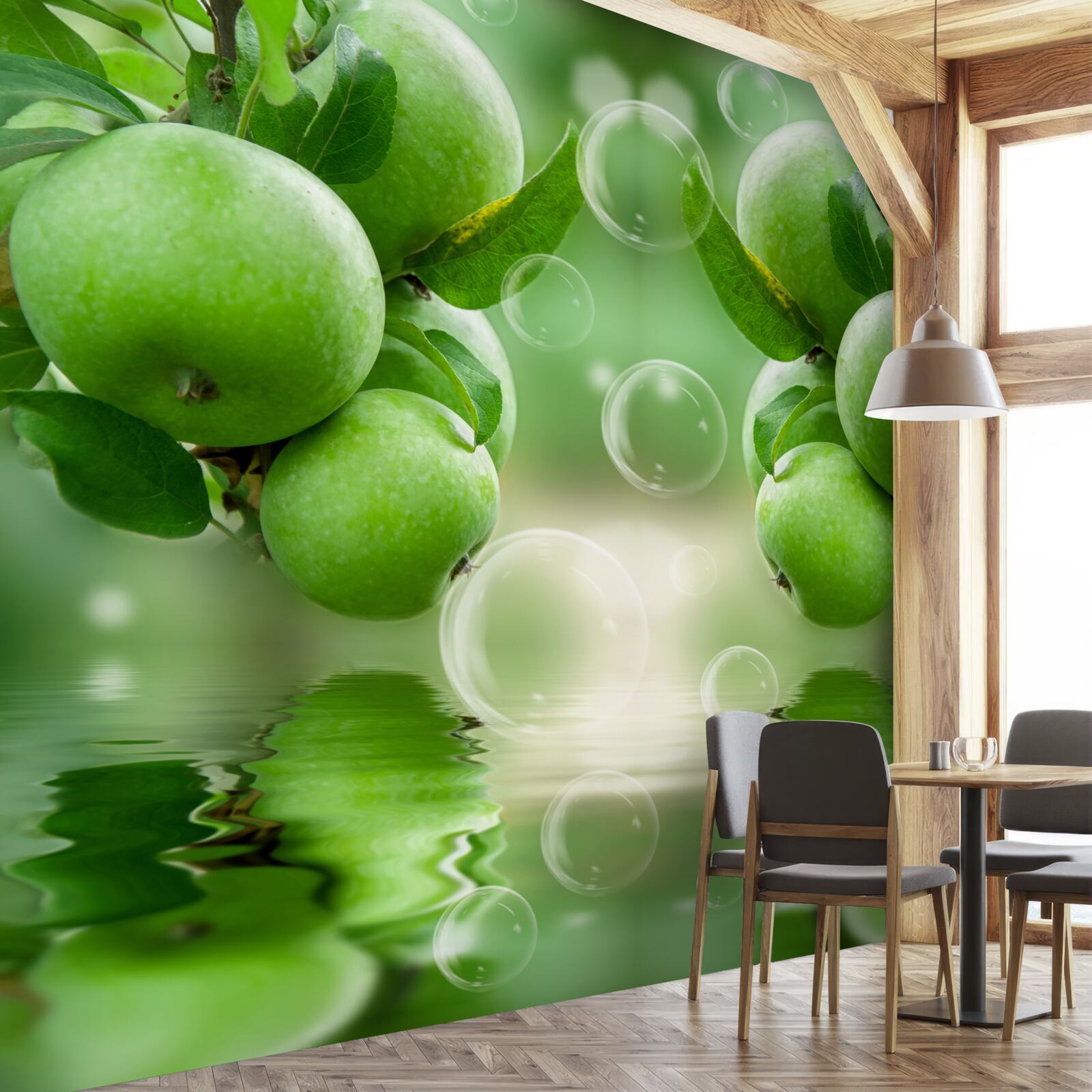 Fotobehang groene appels sappige weerspiegeling in water