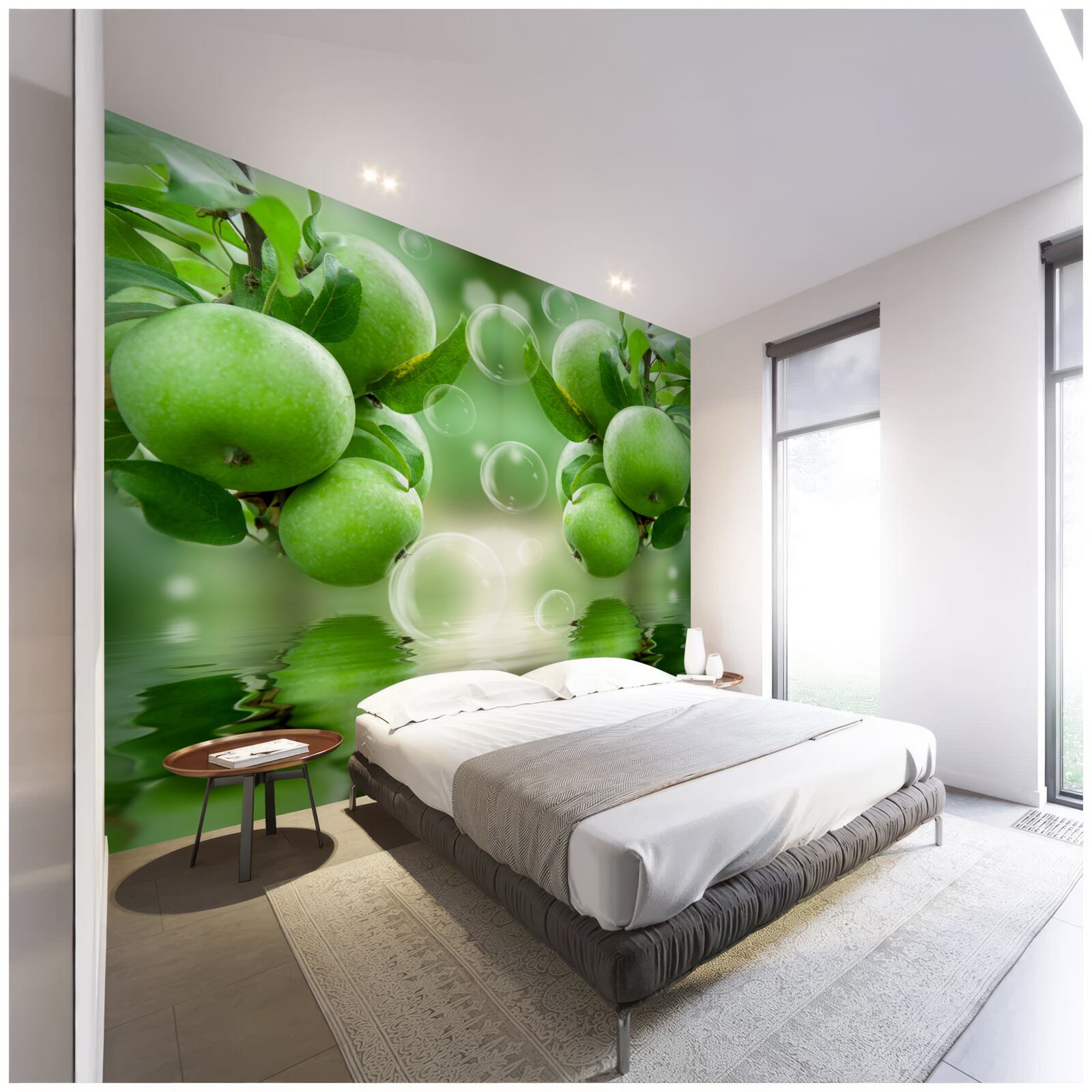 Fotobehang groene appels sappige weerspiegeling in water