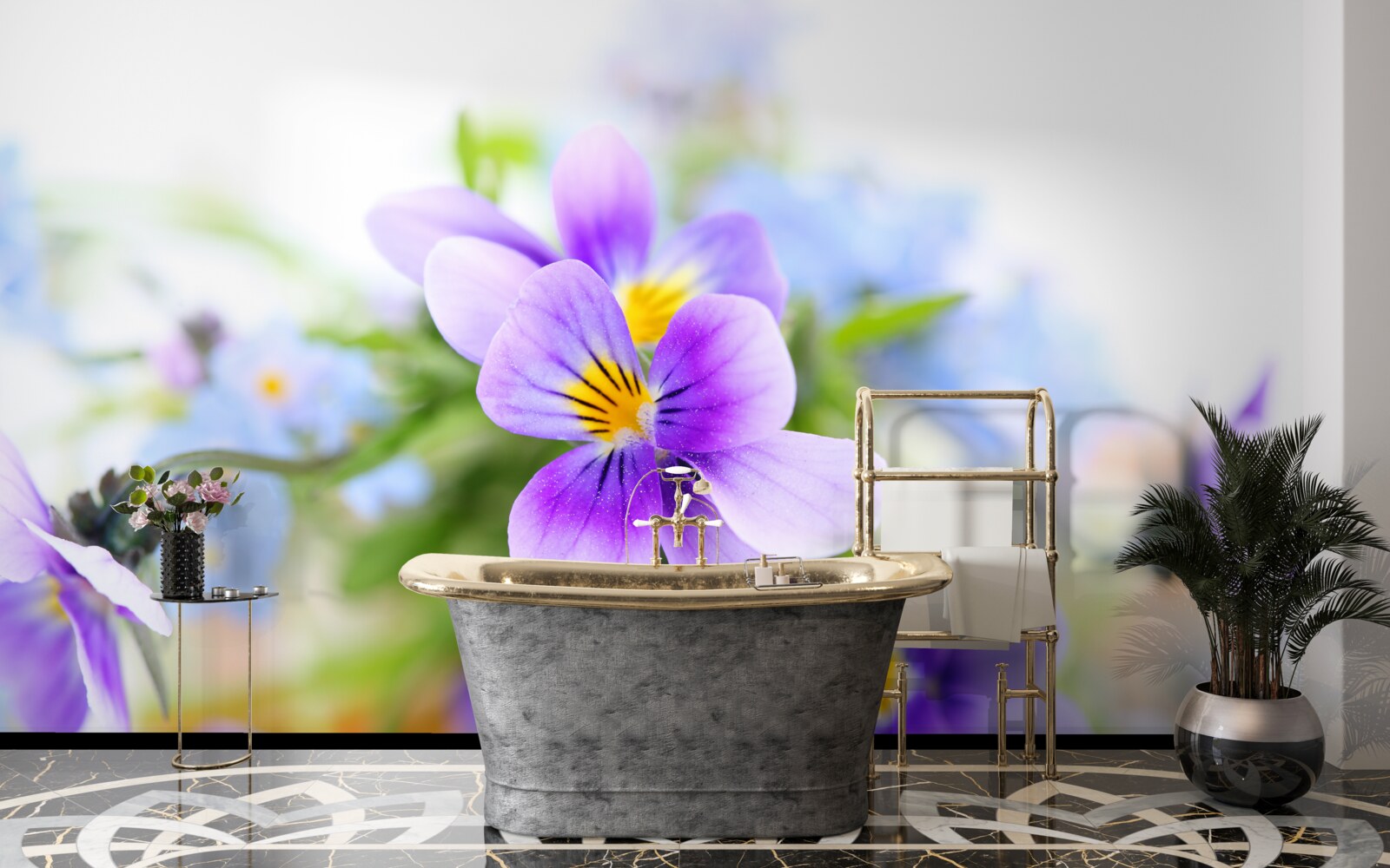 Fotobehang op een heldere dag delicate blauwe bloemen