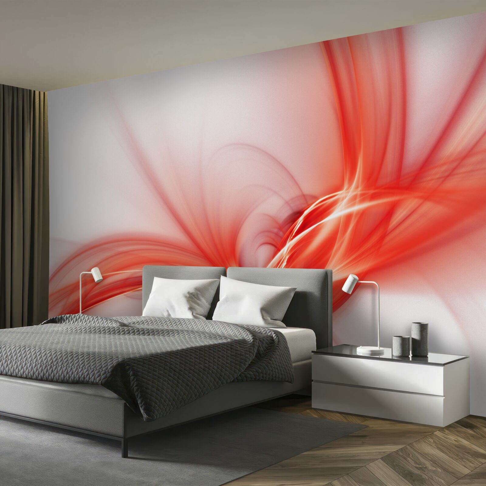 Fotobehang rood patroon op zijde witte achtergrond