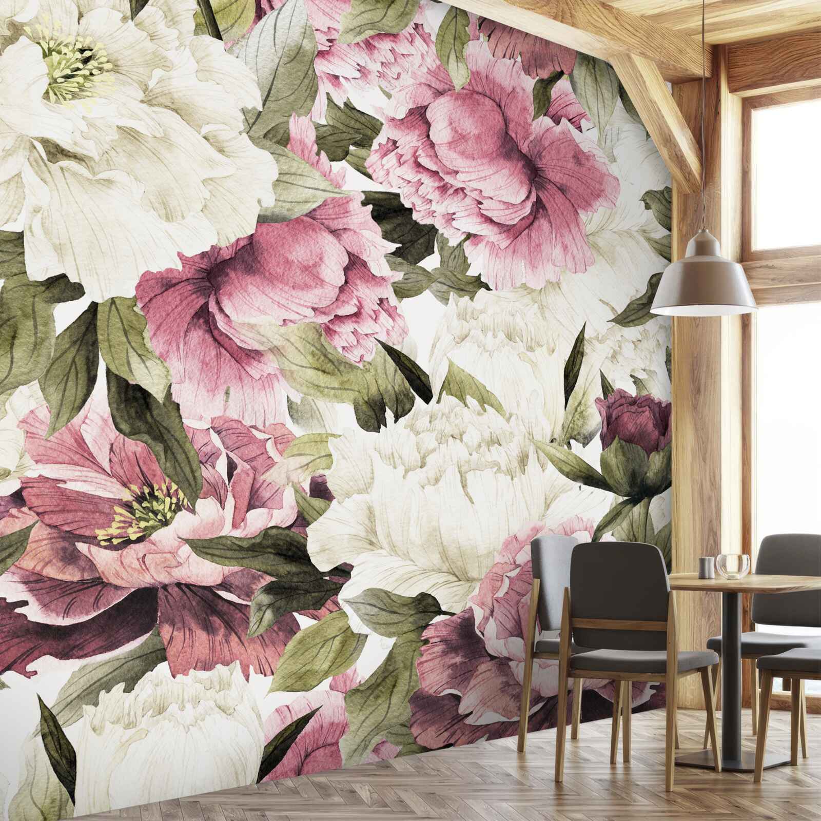 Fotobehang zachte witte en roze bloemen bloeiden op de takken van de boom