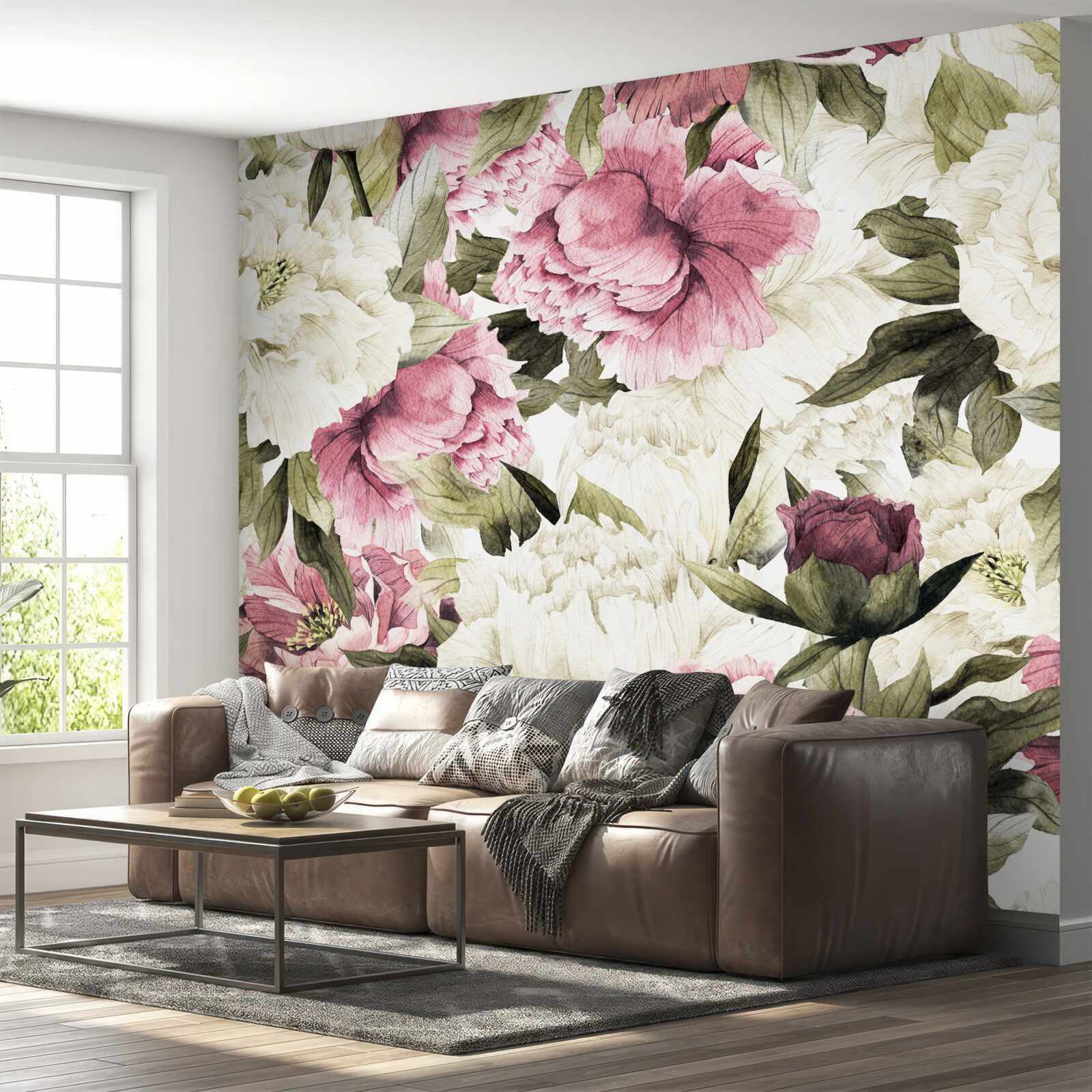 Fotobehang zachte witte en roze bloemen bloeiden op de takken van de boom