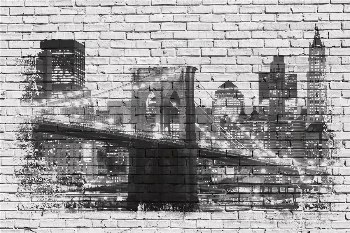 Fotobehang brug van manhattan met stadsgezicht op baksteen