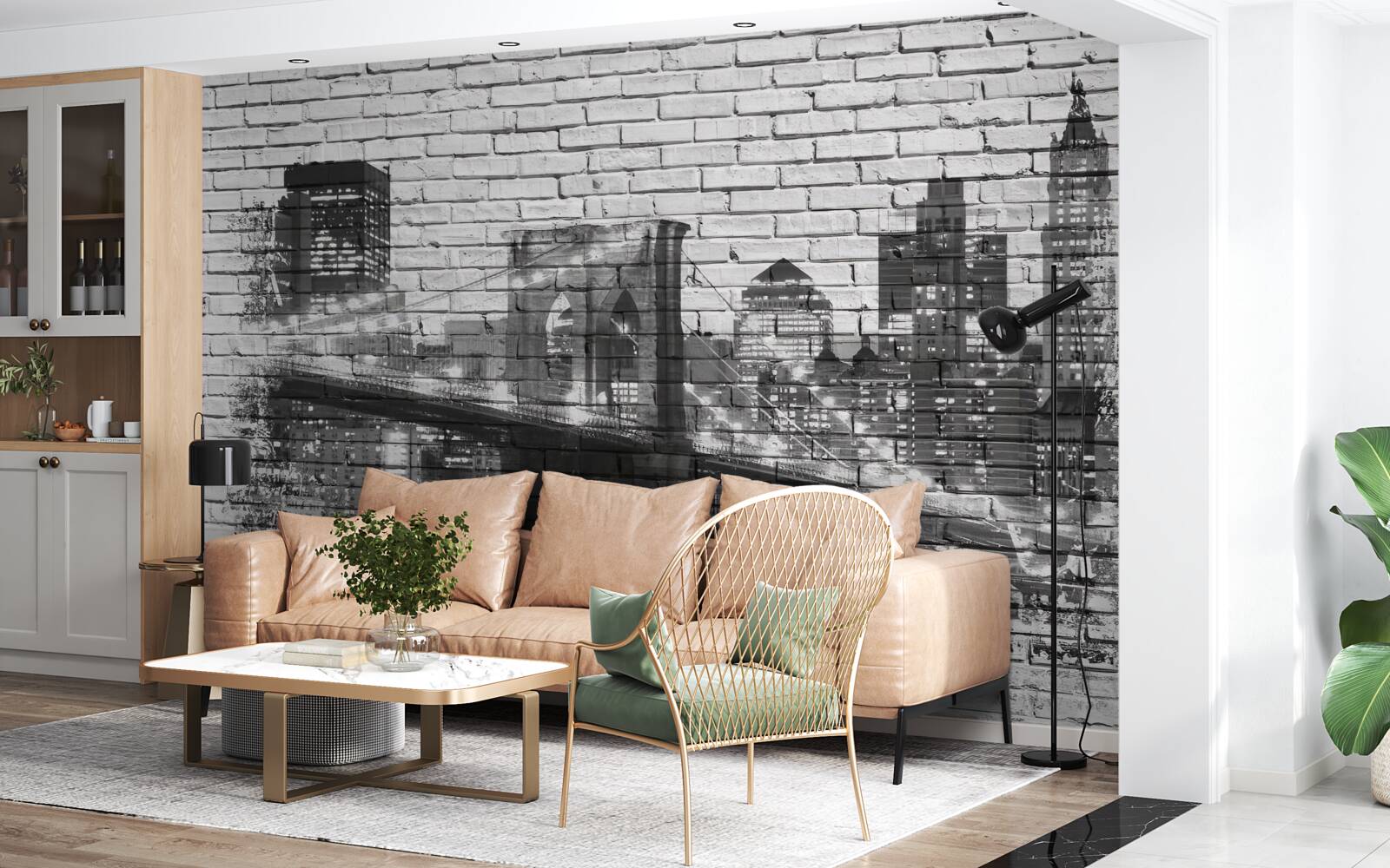 Fotobehang brug van manhattan met stadsgezicht op baksteen