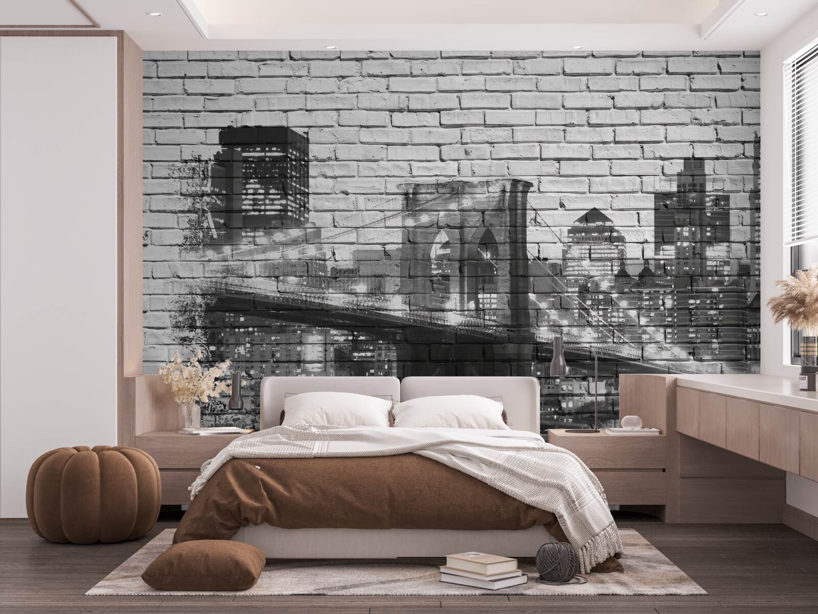 Fotobehang brug van manhattan met stadsgezicht op baksteen