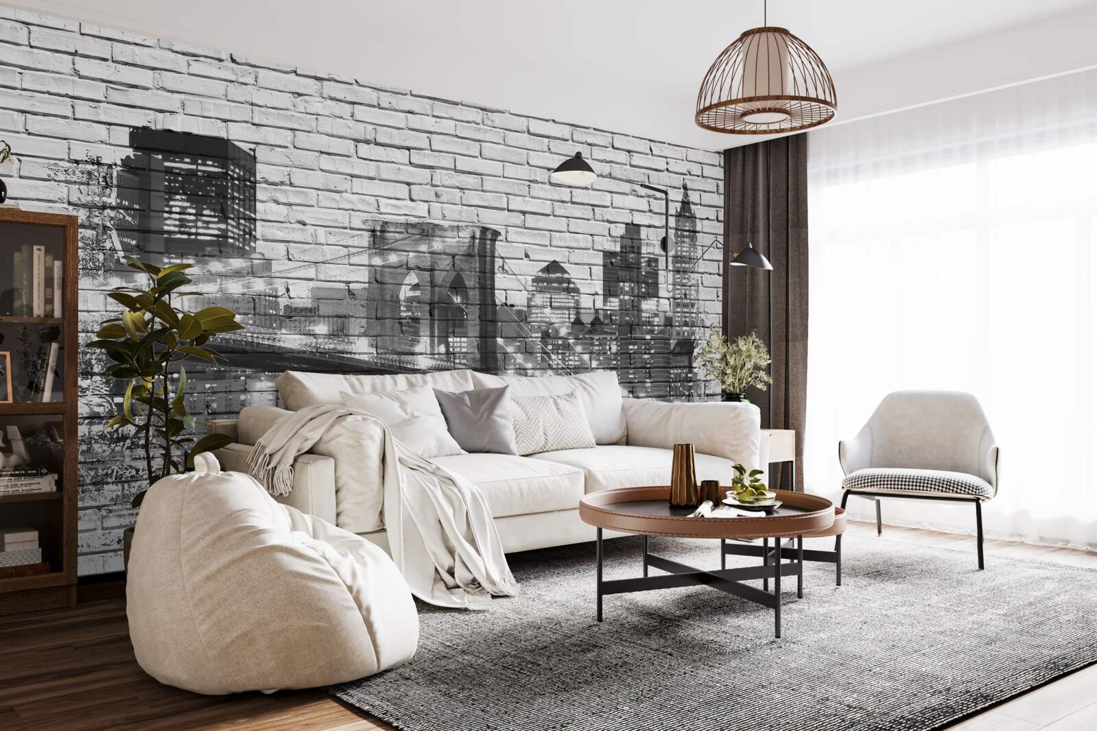 Fotobehang brug van manhattan met stadsgezicht op baksteen
