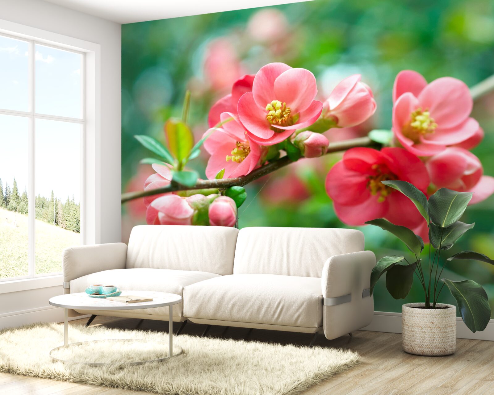 Fotobehang rode bloemen van fruitbomen