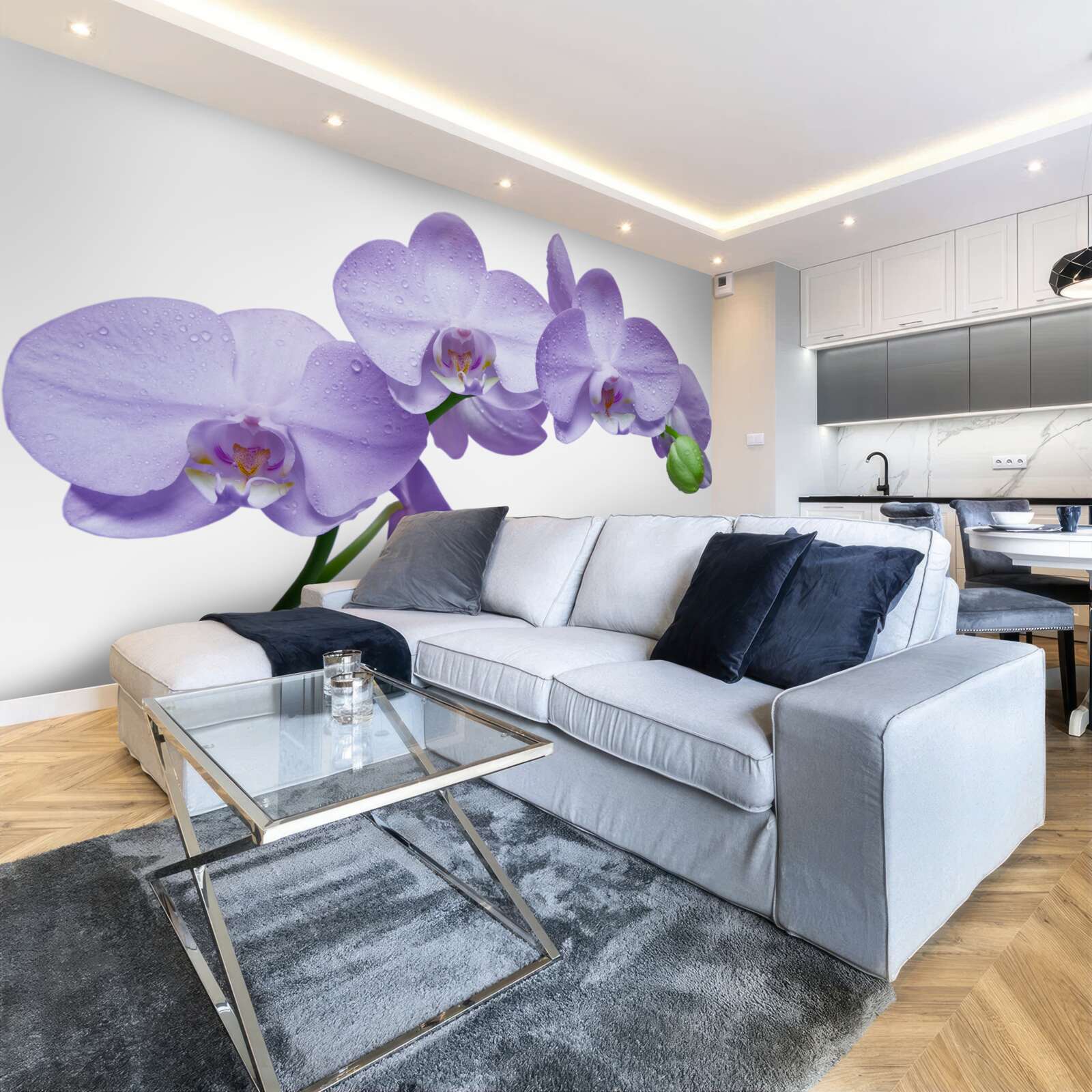 Fotobehang de tak van een heldere lila orchidee