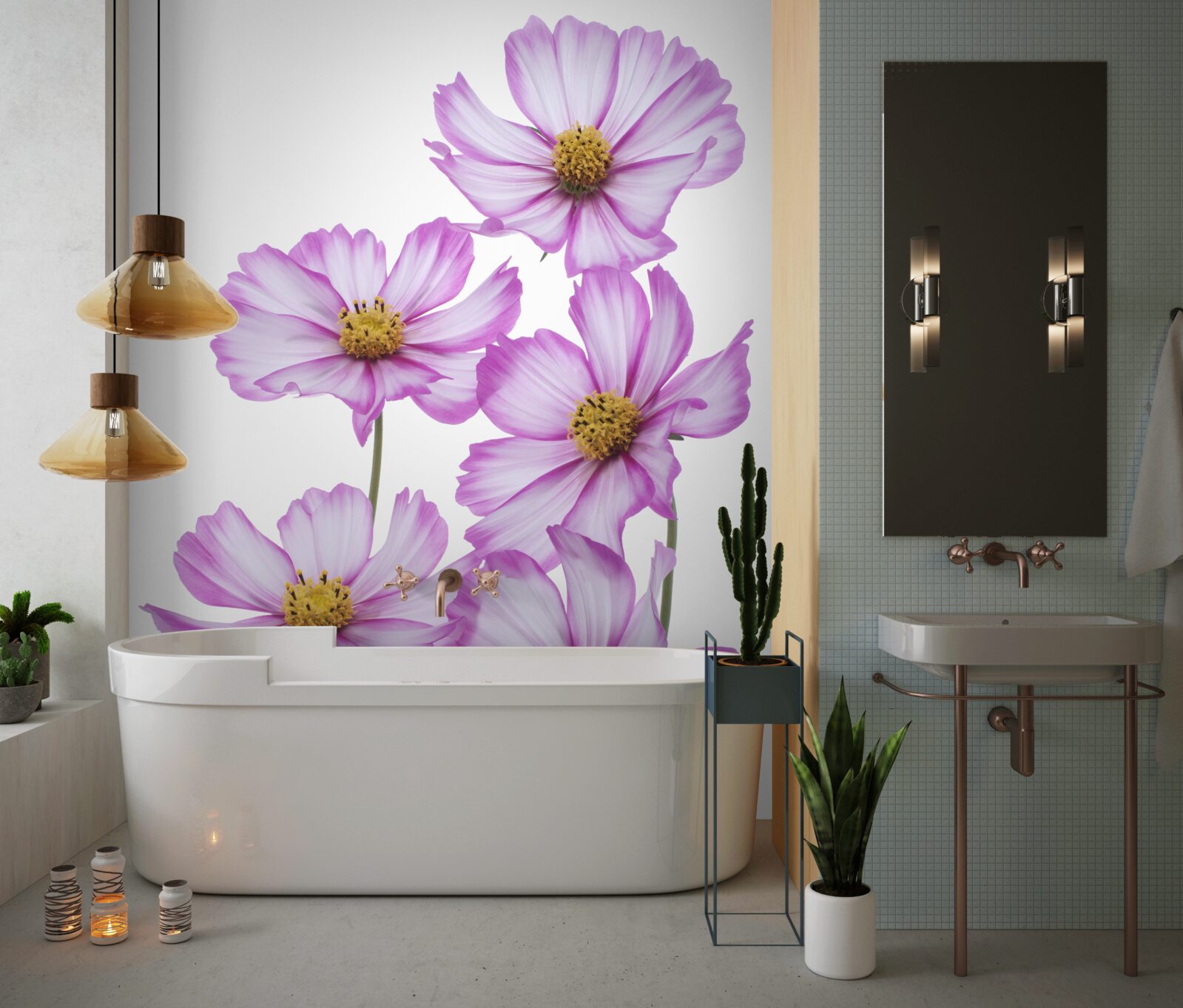 Fotobehang sierlijke seringbloesems in een weiland
