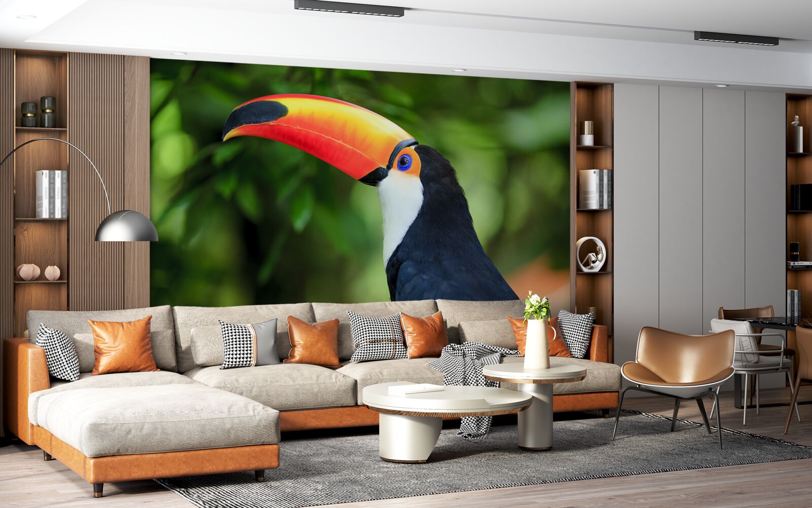Fotobehang een volwassen en sierlijke pelikaan tussen het groen