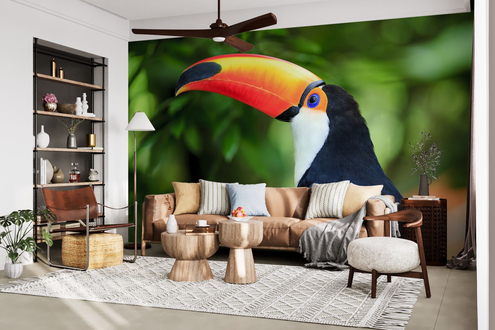 Fotobehang een volwassen en sierlijke pelikaan tussen het groen