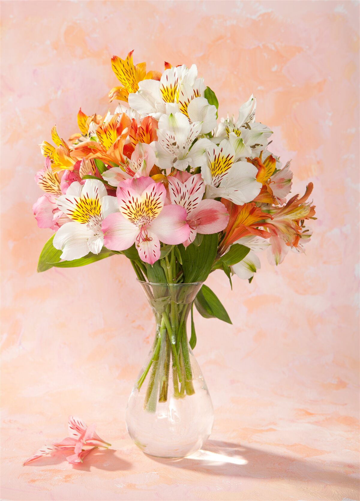 Fotobehang in de vaas staat een boeket verse lentebloemen