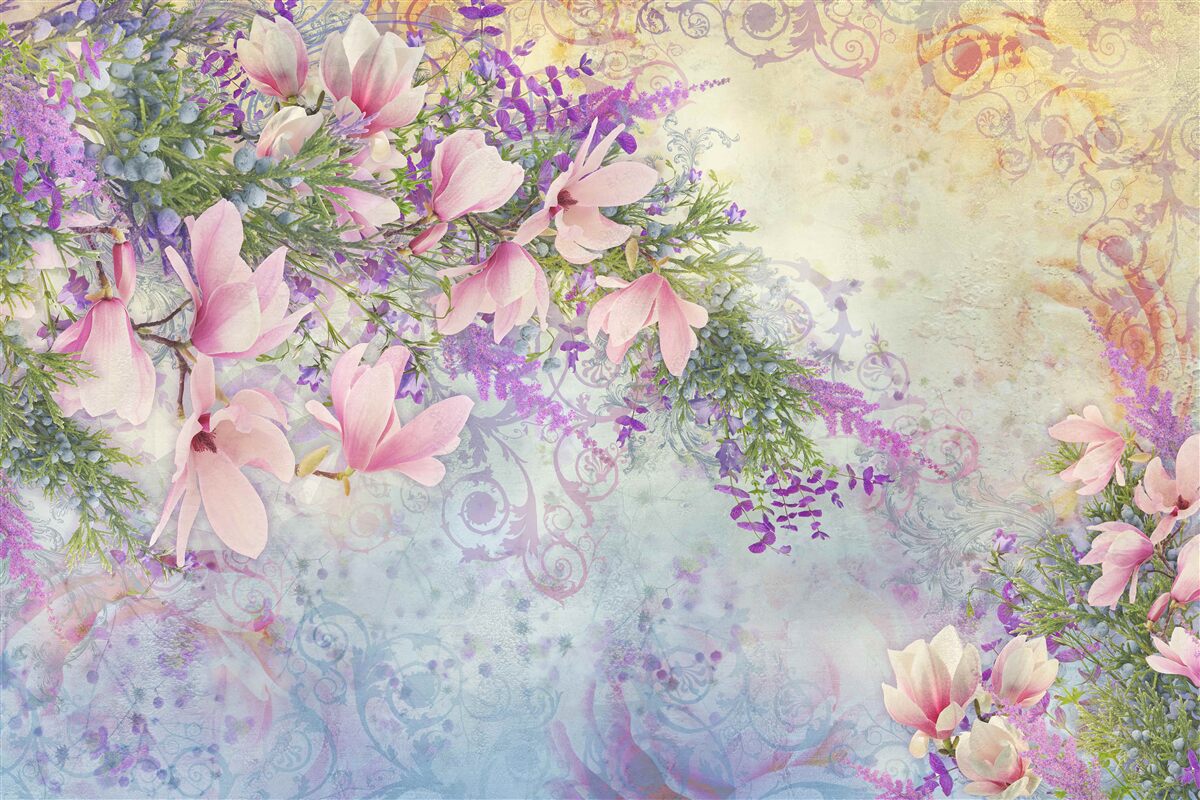 Fotobehang felle bloemen tegen een delicate achtergrond
