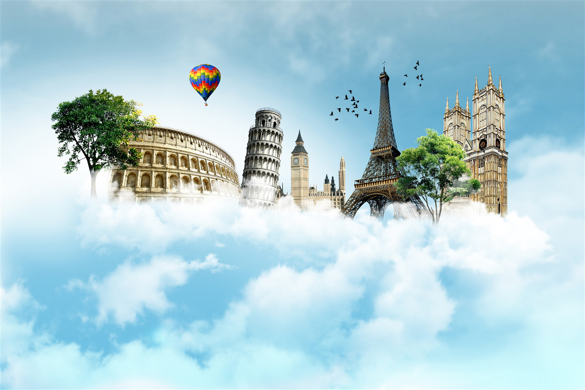 Fotobehang monumenten van europese steden in de lucht