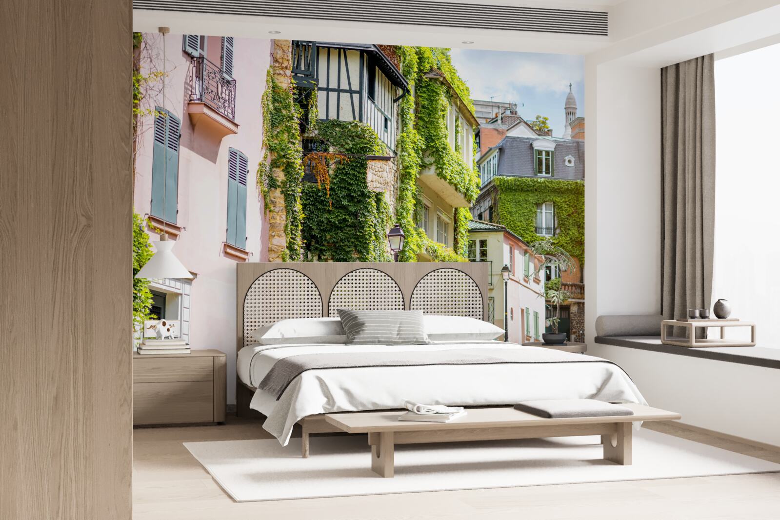 Fotobehang oude huizen bedekt met prachtige planten