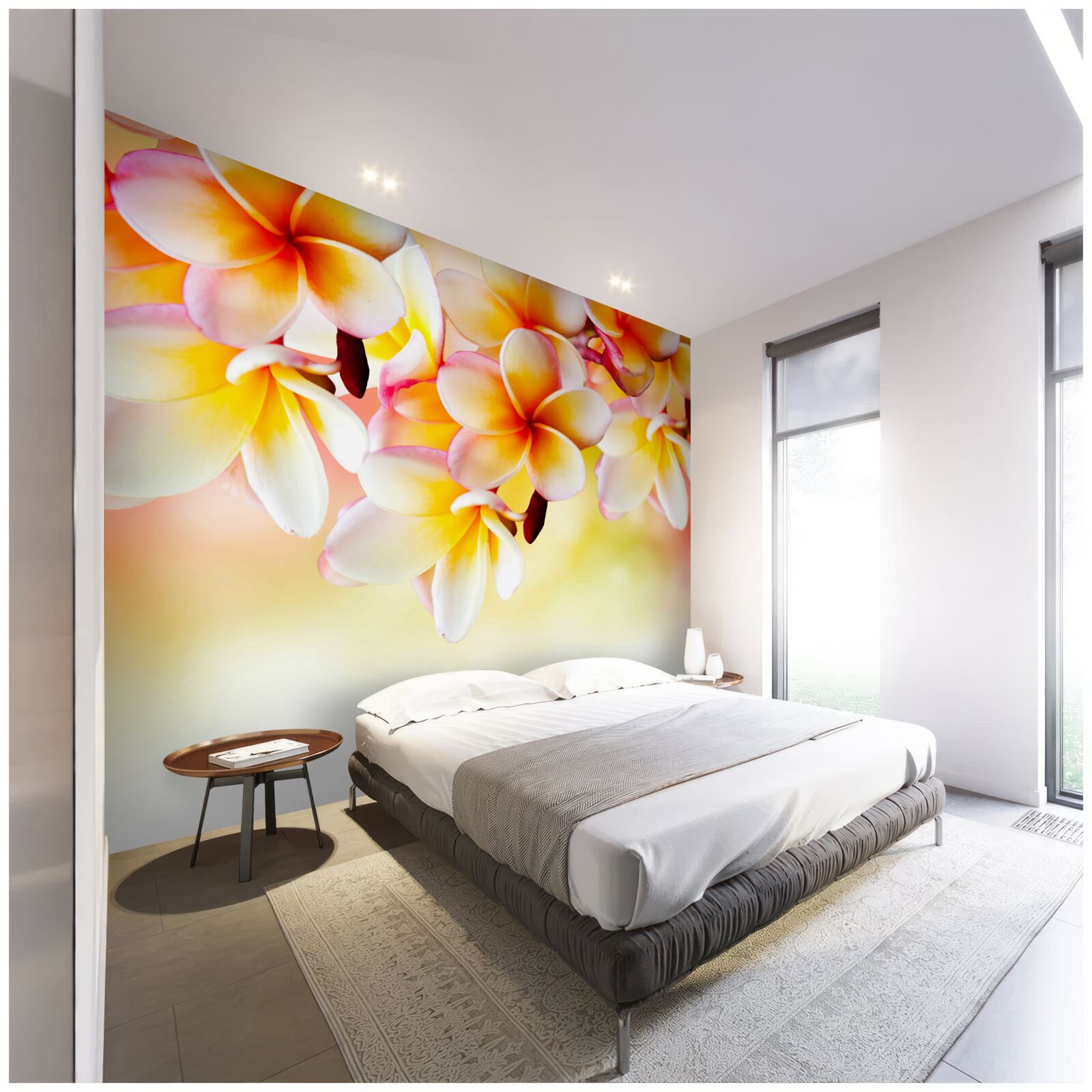 Fotobehang witte en oranje bloemen hangen boven het wateroppervlak