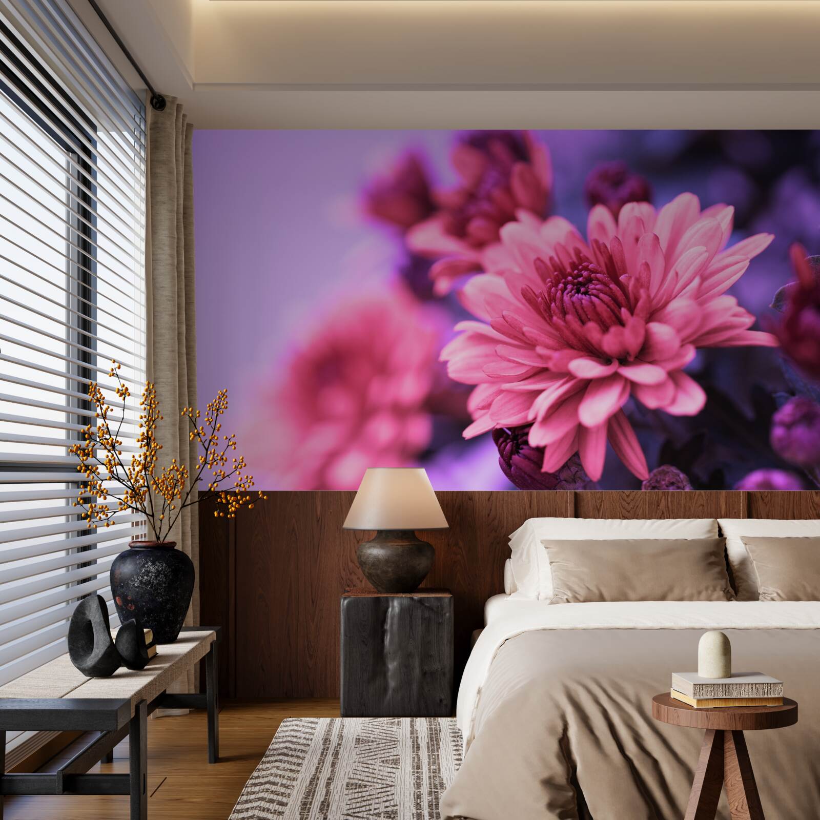 Fotobehang roze asters bloeien in de ochtend