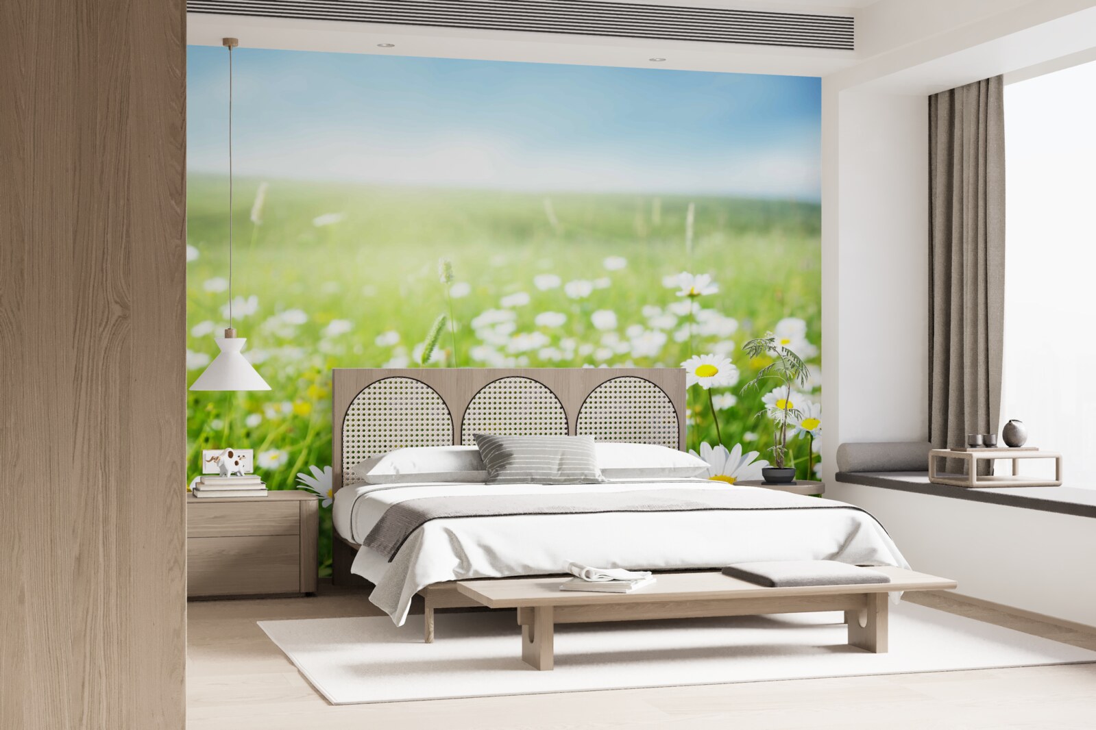 Fotobehang witte margrieten in de zon