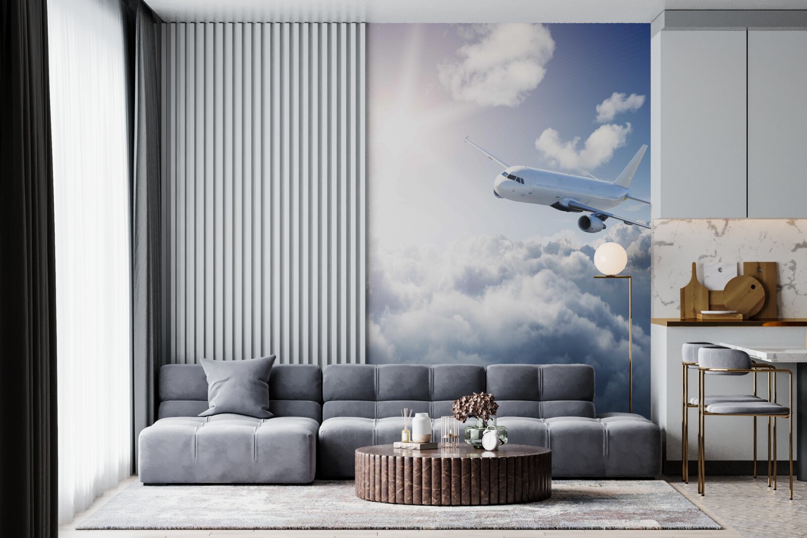 Fotobehang passagiersvliegtuig gaat de lucht in