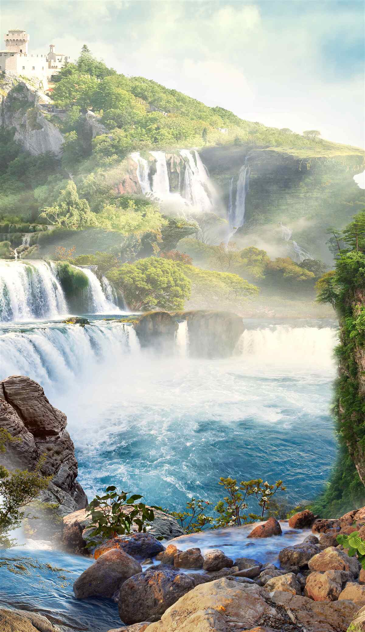 Fotobehang vele hoge watervallen