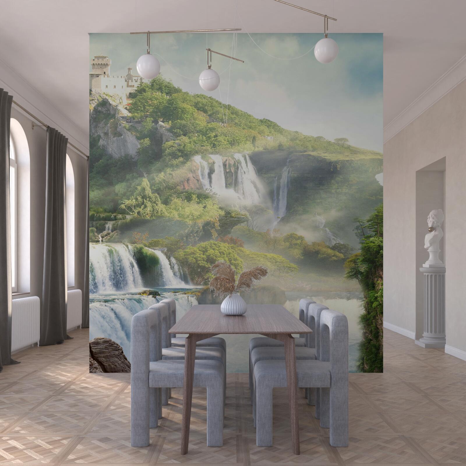 Fotobehang vele hoge watervallen