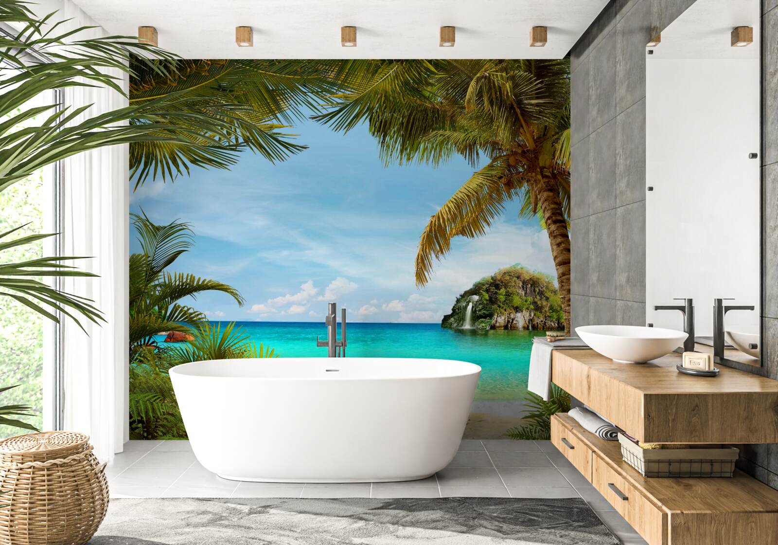 Fotobehang turquoise zeewater en strand in de tropen