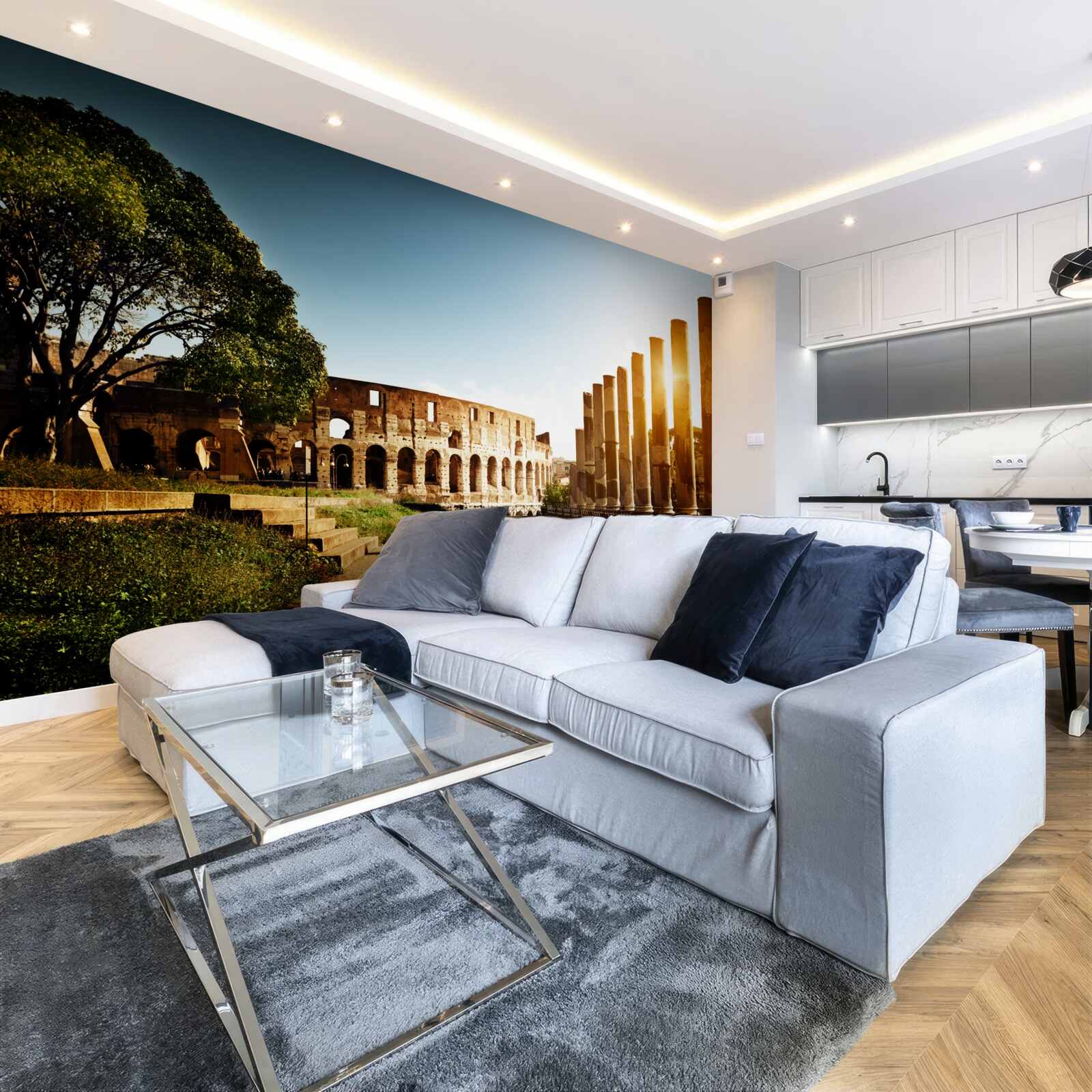 Fotobehang de hallen van het oude rome in de stralen van de ondergaande zon