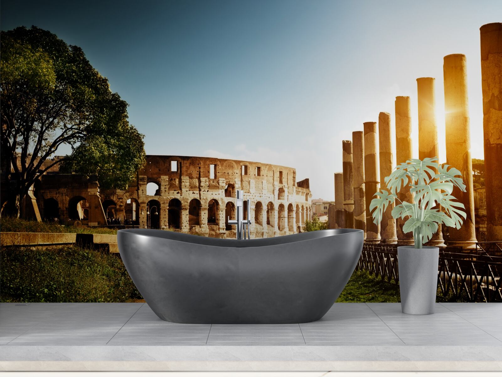 Fotobehang de hallen van het oude rome in de stralen van de ondergaande zon