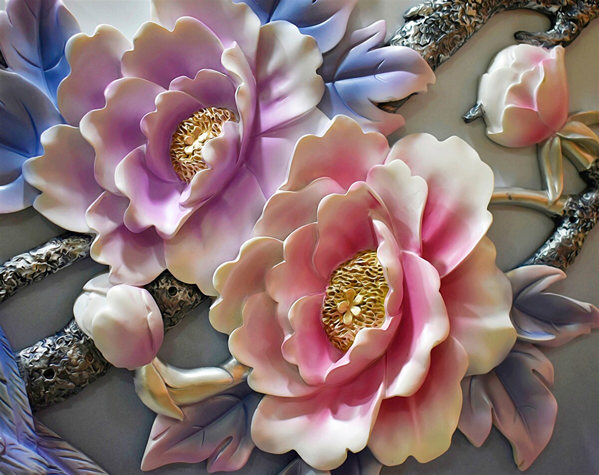 Fotobehang bloeiende bloemen in roze en lila