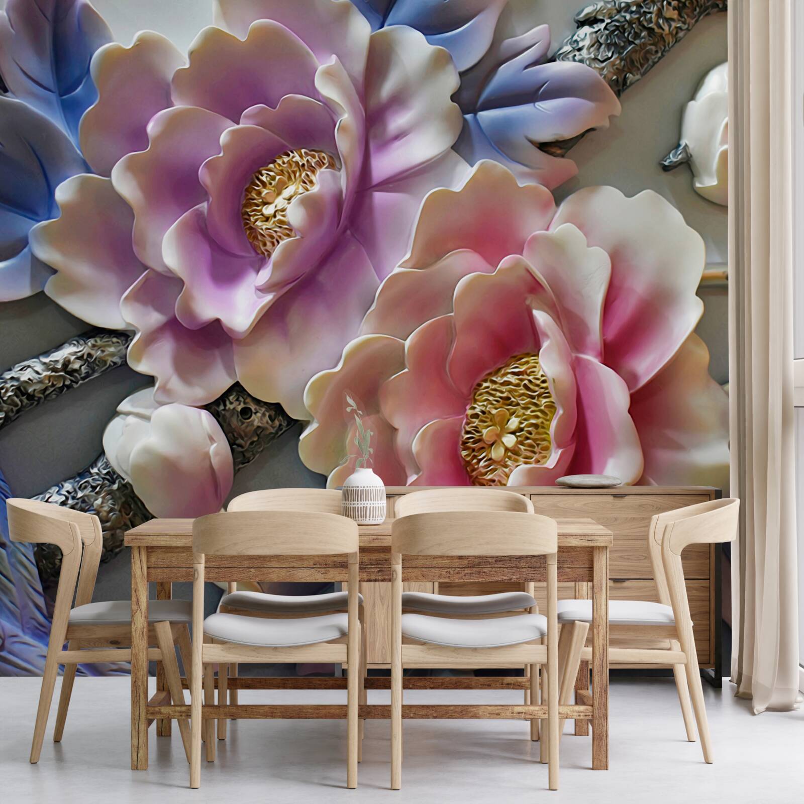 Fotobehang bloeiende bloemen in roze en lila