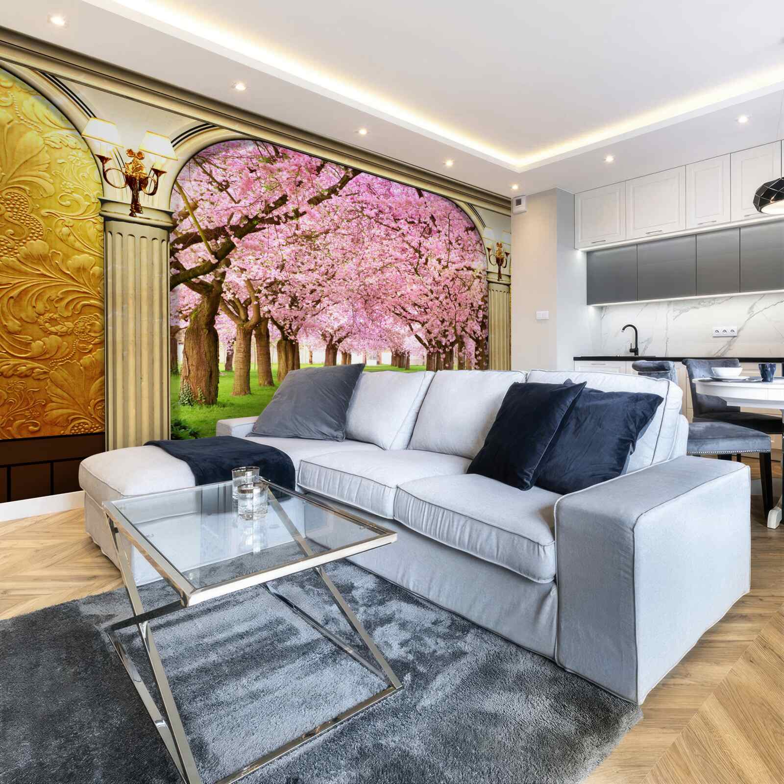 Fotobehang gewelf naar sakura laan