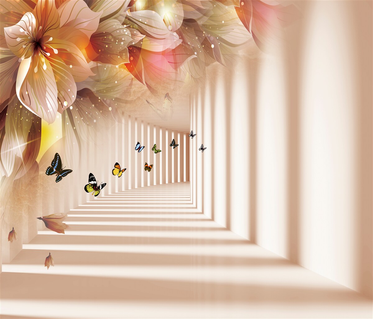Fotobehang vlinders verlaten de verse bloemen en gaan naar de tunnel