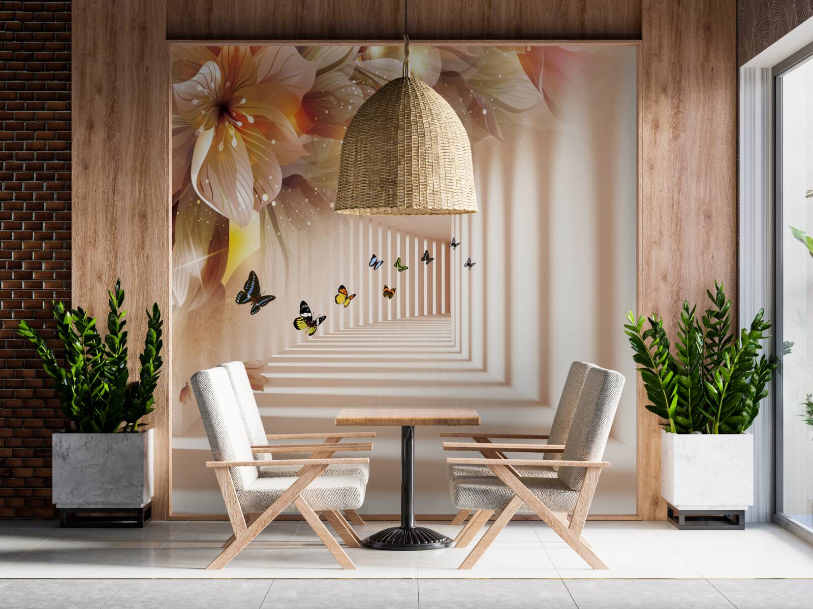 Fotobehang vlinders verlaten de verse bloemen en gaan naar de tunnel