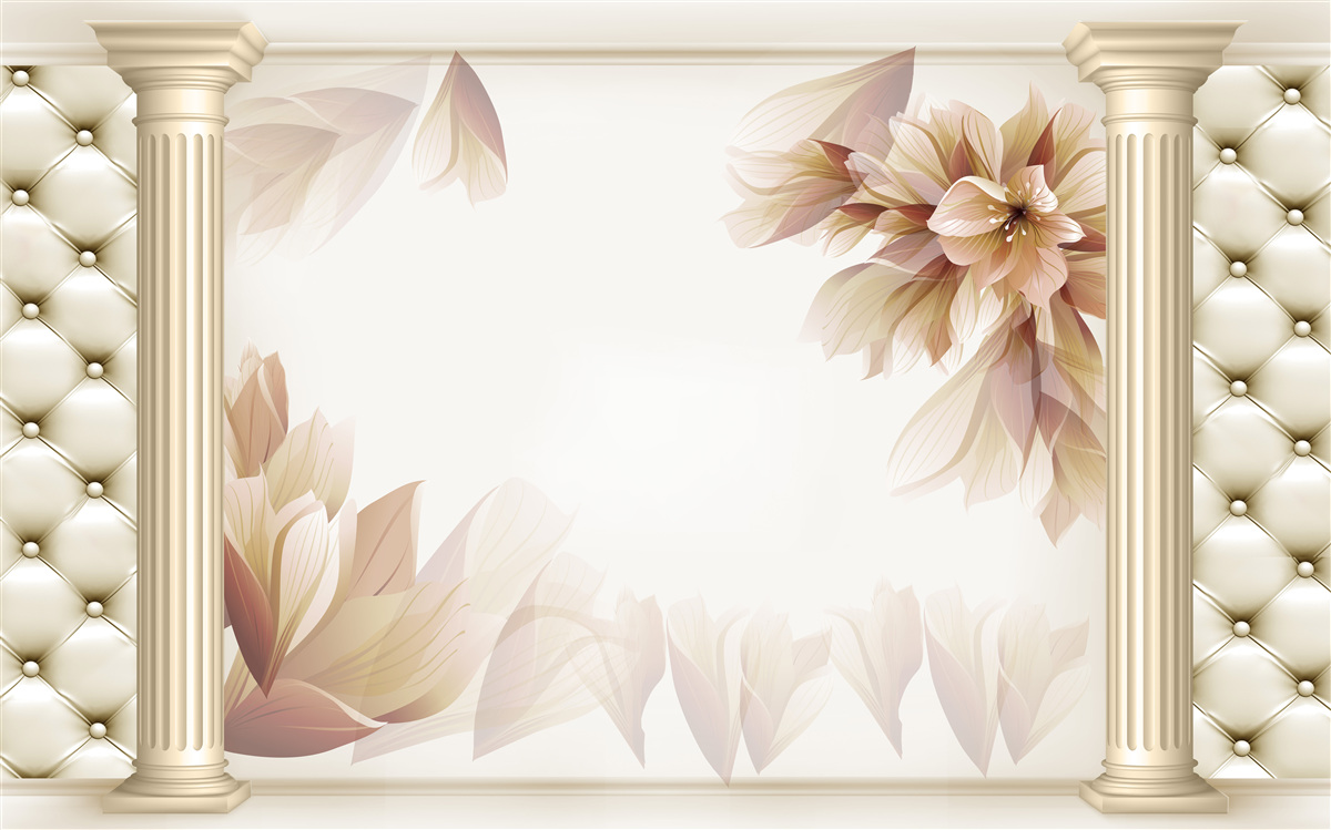 Fotobehang bloemen groeien bij hoge zuilen