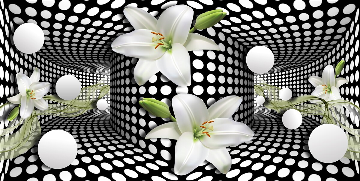 Fotobehang witte lotussen in een abstracte gang