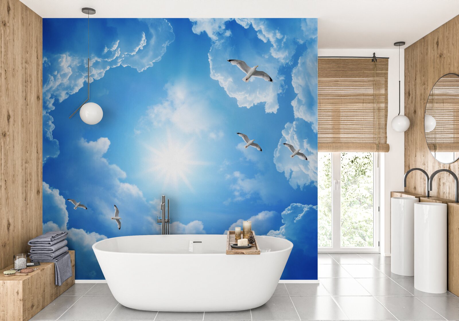 Fotobehang felle dagzon aan een blauwe hemel