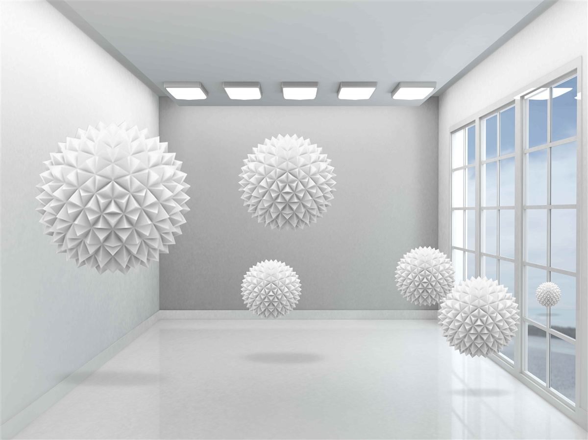 Fotobehang scherpe witte ballen in een heldere kamer