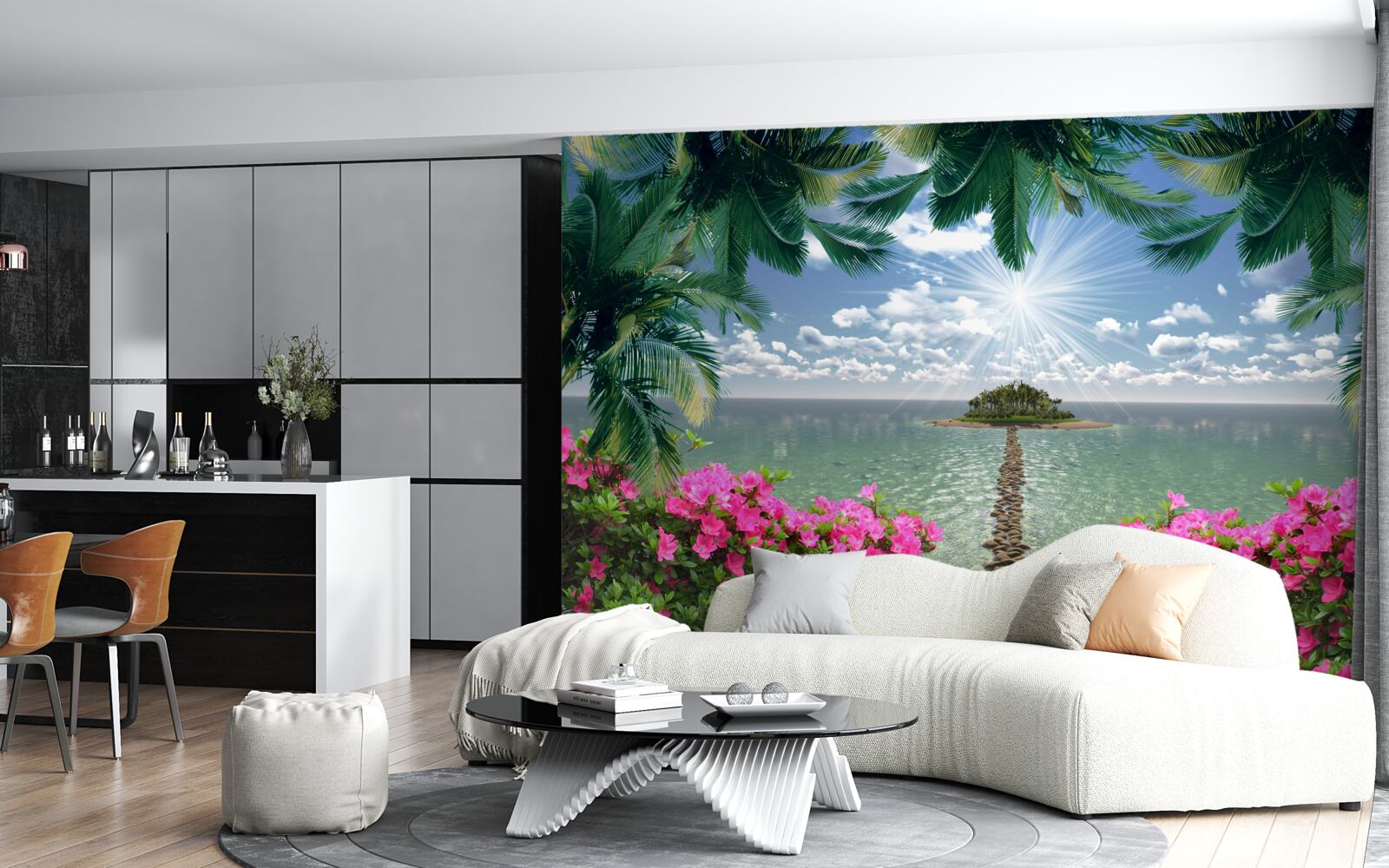Fotobehang stenen pad naar een eiland in de oceaan