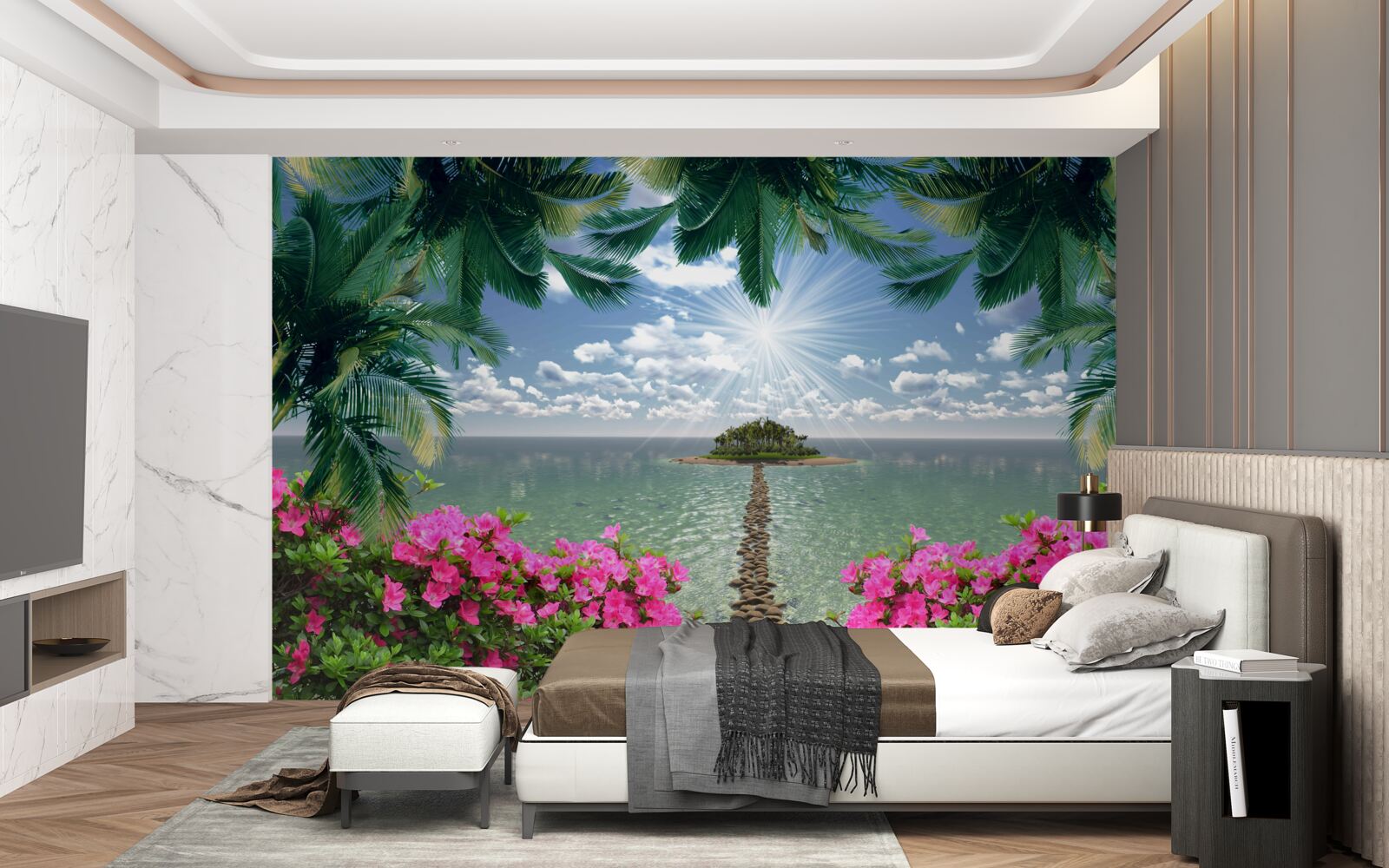 Fotobehang stenen pad naar een eiland in de oceaan