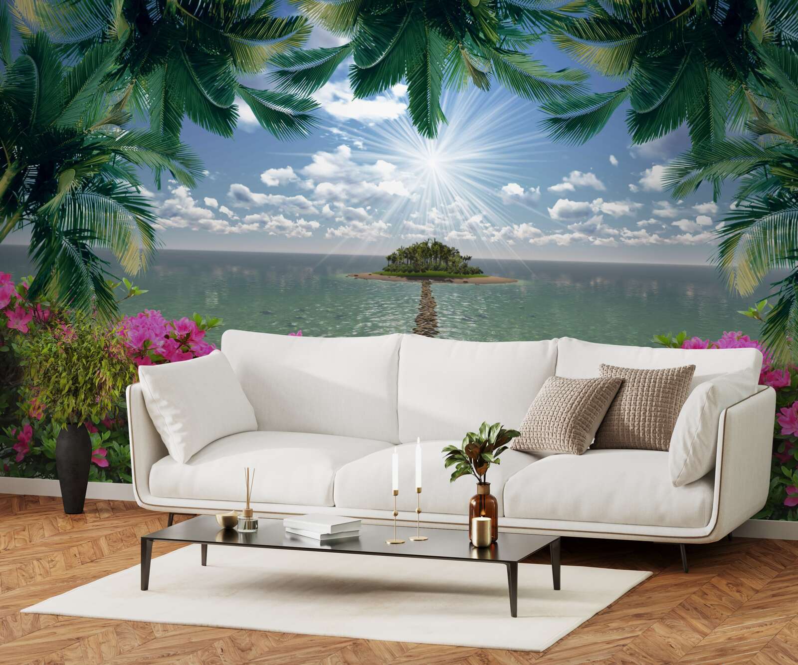 Fotobehang stenen pad naar een eiland in de oceaan
