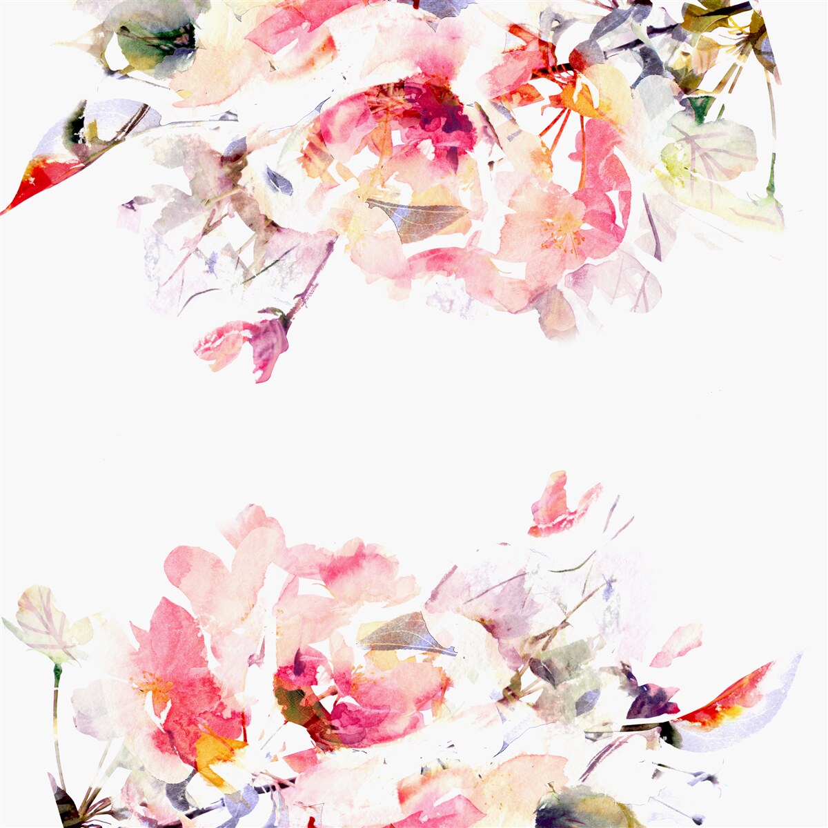 Fotobehang aquarel met vlinders en witte bloemen